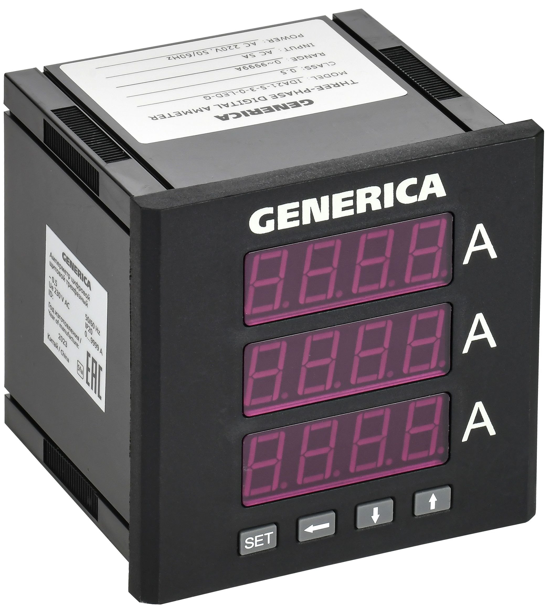 Амперметр цифровой щитовой трехфазный 96х96 LED GENERICA (IDA21-5-3-0-LED-G)
