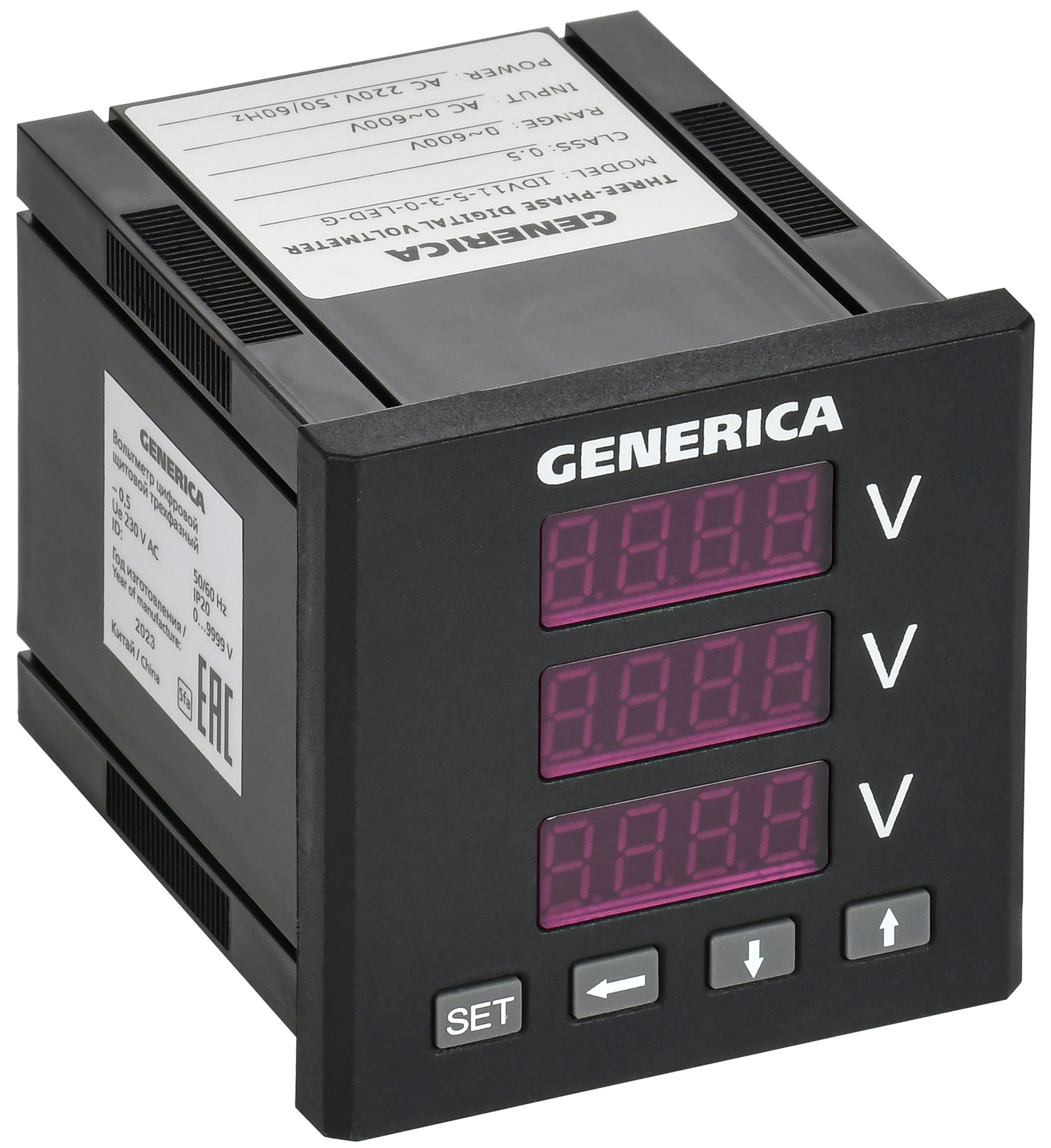 Вольтметр цифровой щитовой трехфазный DO RS-485 72х72 LED GENERICA (IDV11-5-3-3-LED-G)