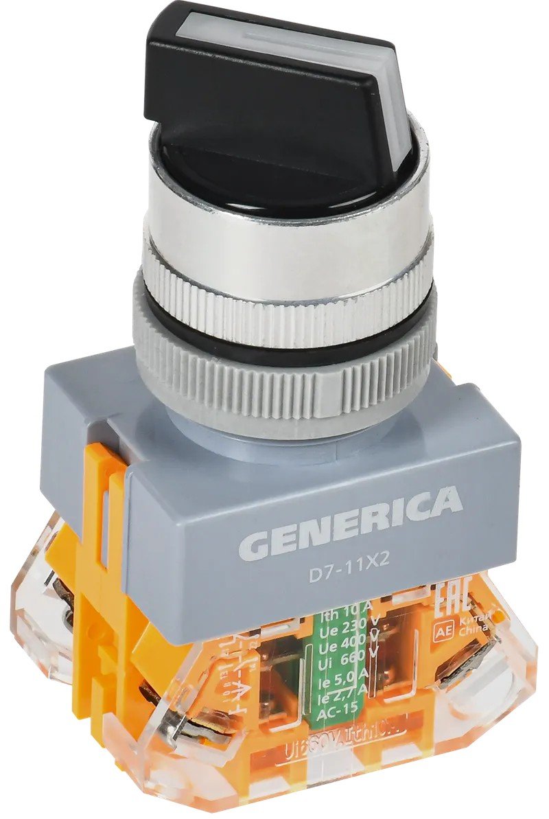 Переключатель D7-11х2 на 2 положения 1NC+1NO черный GENERICA (BSW50-11х2-3-21-2-K02-G)