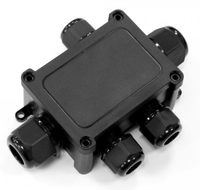 Коробка распределительная 5-вводная IP68 ПА66 40А 450В d5-14 мм 135х96х42 черная (PR08.13150) (Промрукав)