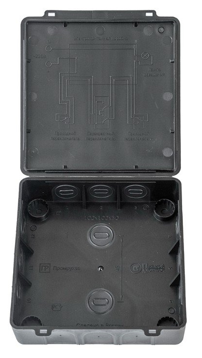 Коробка распределительная для прямого монтажа двухкомпонентная безгалогенная (HF) чёрная 100х100х30 (60-0302-9005) (Промрукав)