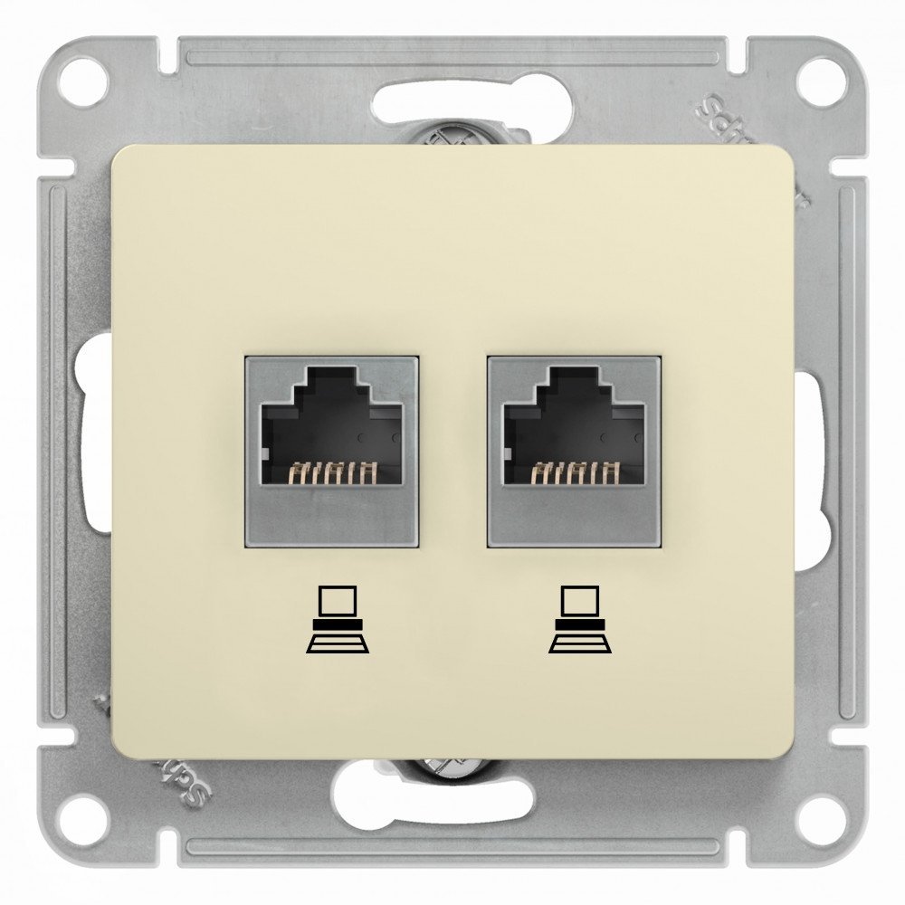 Glossa розетка RJ45+RJ45 2-местная, кат. 5Е, скрытой установки, механизм, бежевый (GSL000285KK)