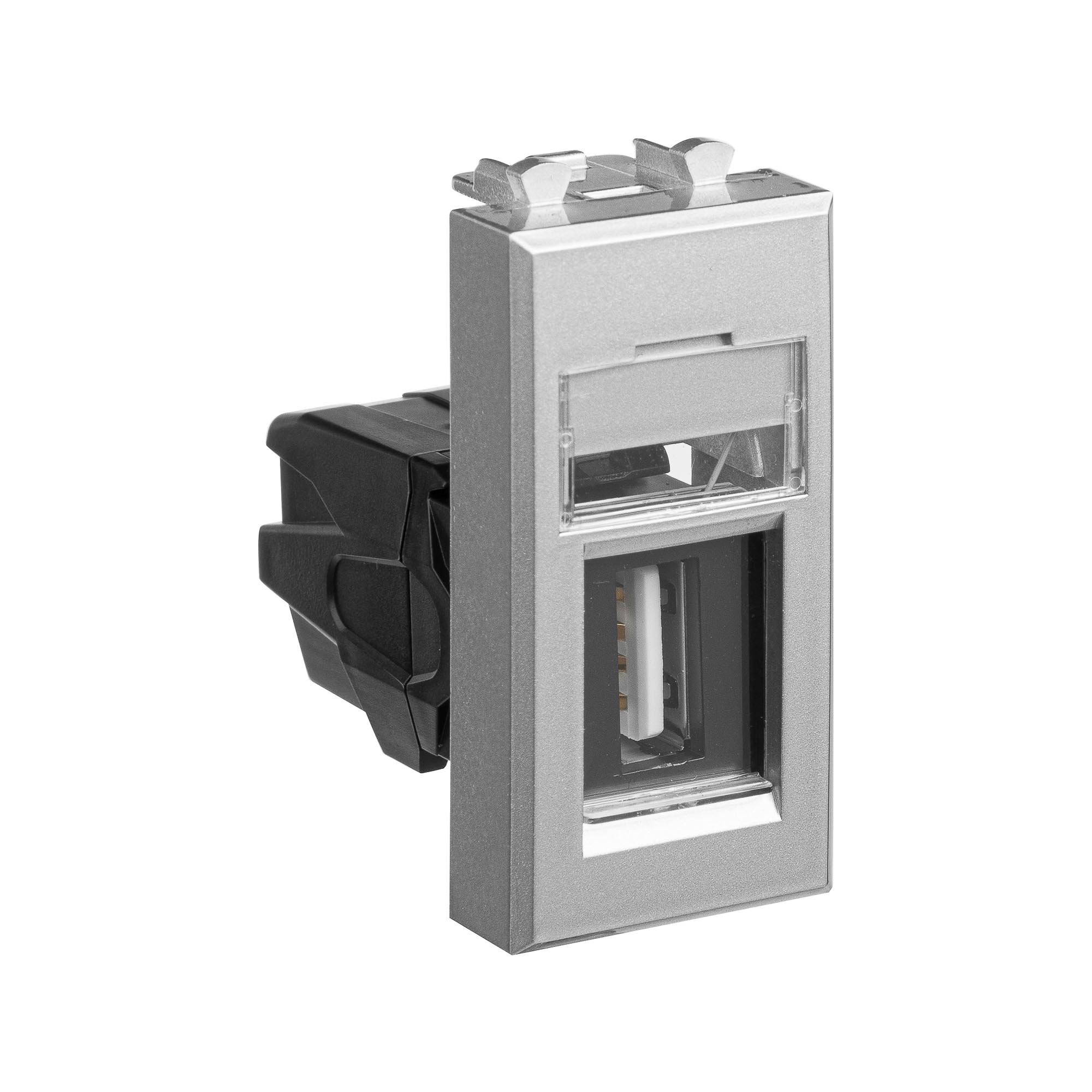 Розетка USB 2.0 модульная, тип А-А, закаленная сталь, 1 модуль, Avanti (4404401)