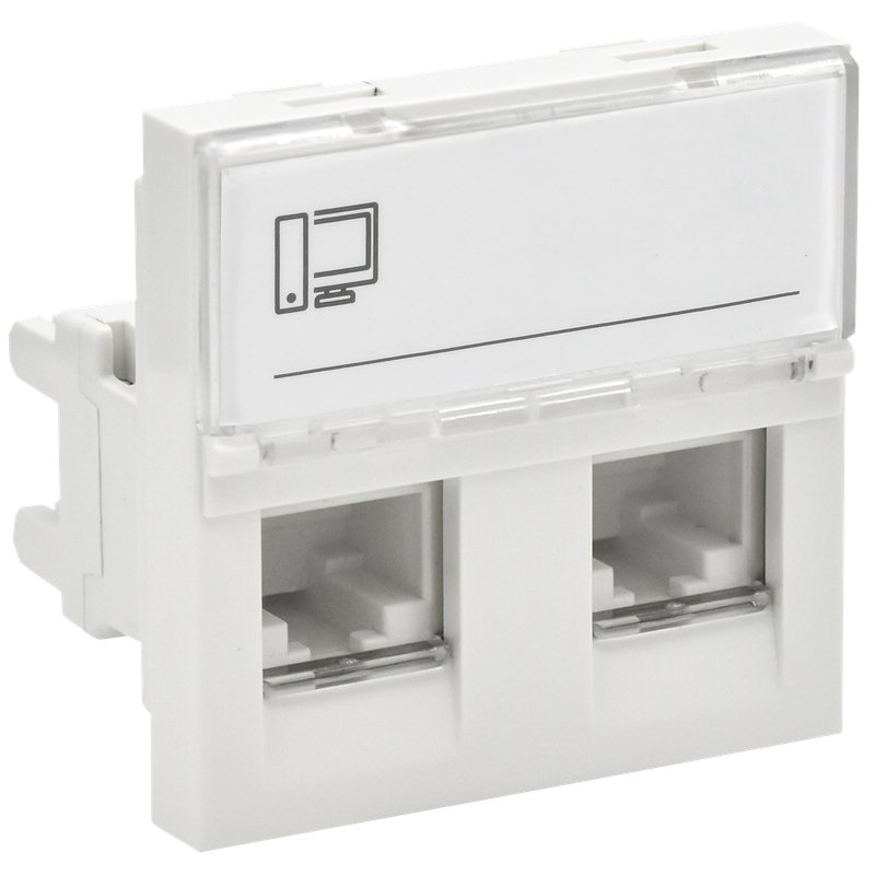 Розетка компьютерная RJ45 PRIMER РКИ-22-00-П-6 UTP кат.6 2 модуля 2 входа белая (PR-KK40D-RI-0-2-2C06U-K01)