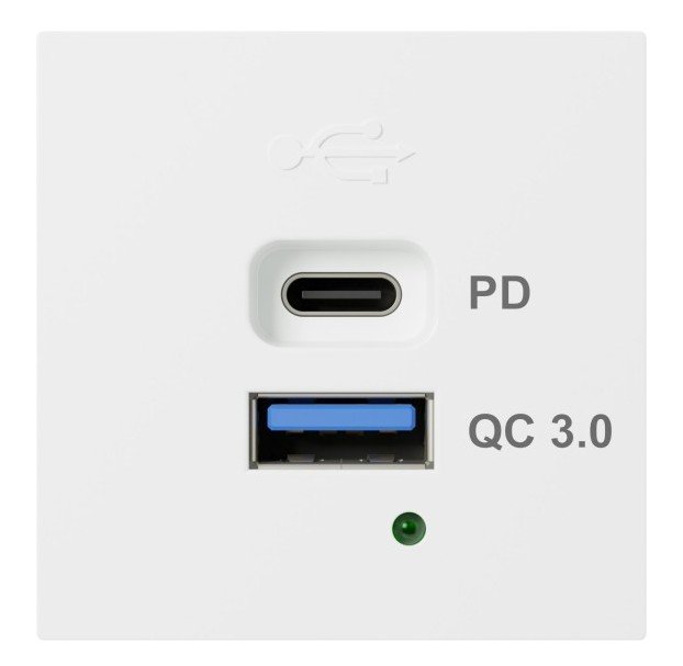 Розетка USB А+С, протоколы QC 3.0, PD, 65Вт LK45 белый (858304)