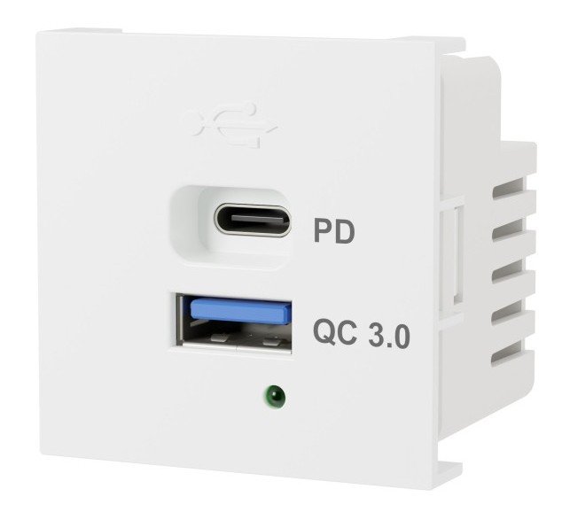 Розетка USB А+С, протоколы QC 3.0, PD, 65Вт LK45 белый (858304)