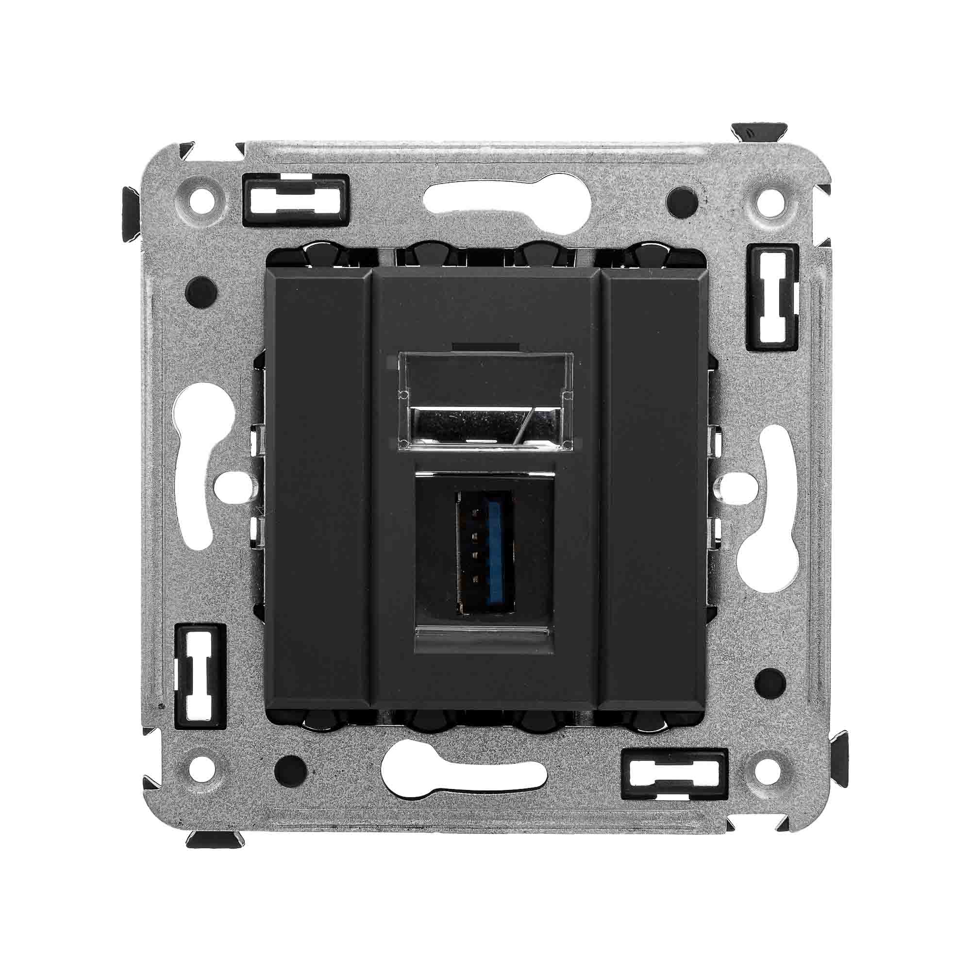 Розетка USB 3.0 одинарная в стену, тип А-А, черный матовый, Avanti (4412303)