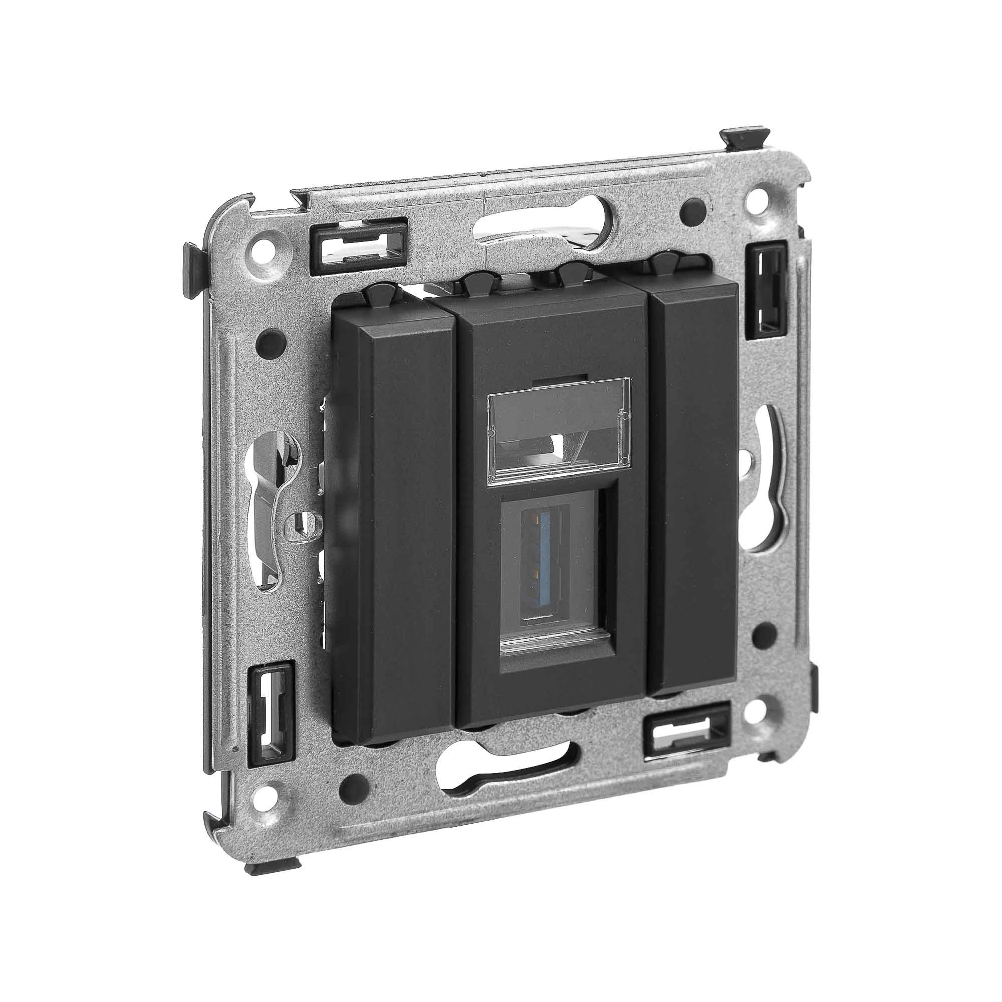 Розетка USB 3.0 одинарная в стену, тип А-А, черный матовый, Avanti (4412303)