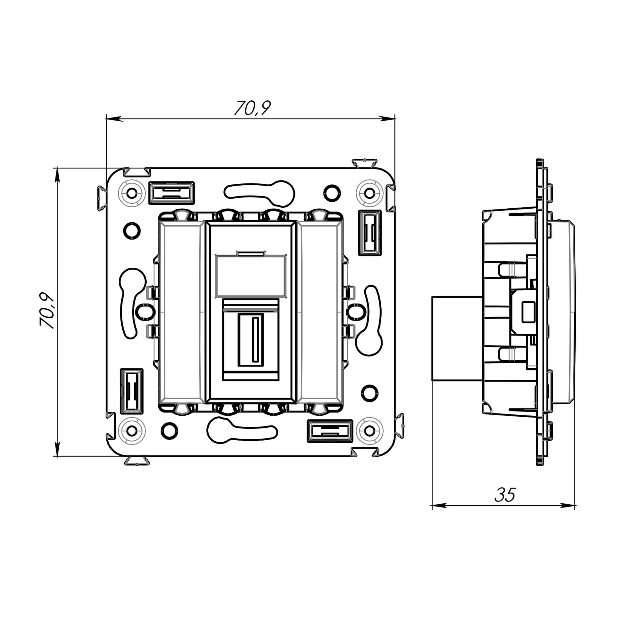 Розетка USB 3.0 одинарная в стену, тип А-А, черный матовый, Avanti (4412303)