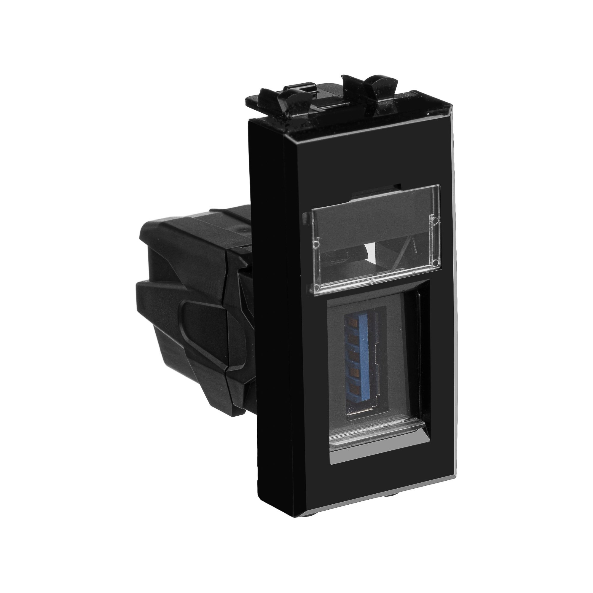Розетка USB 3.0 модульная, тип А-А, черный квадрат, 1 модуль, Avanti (4402301)