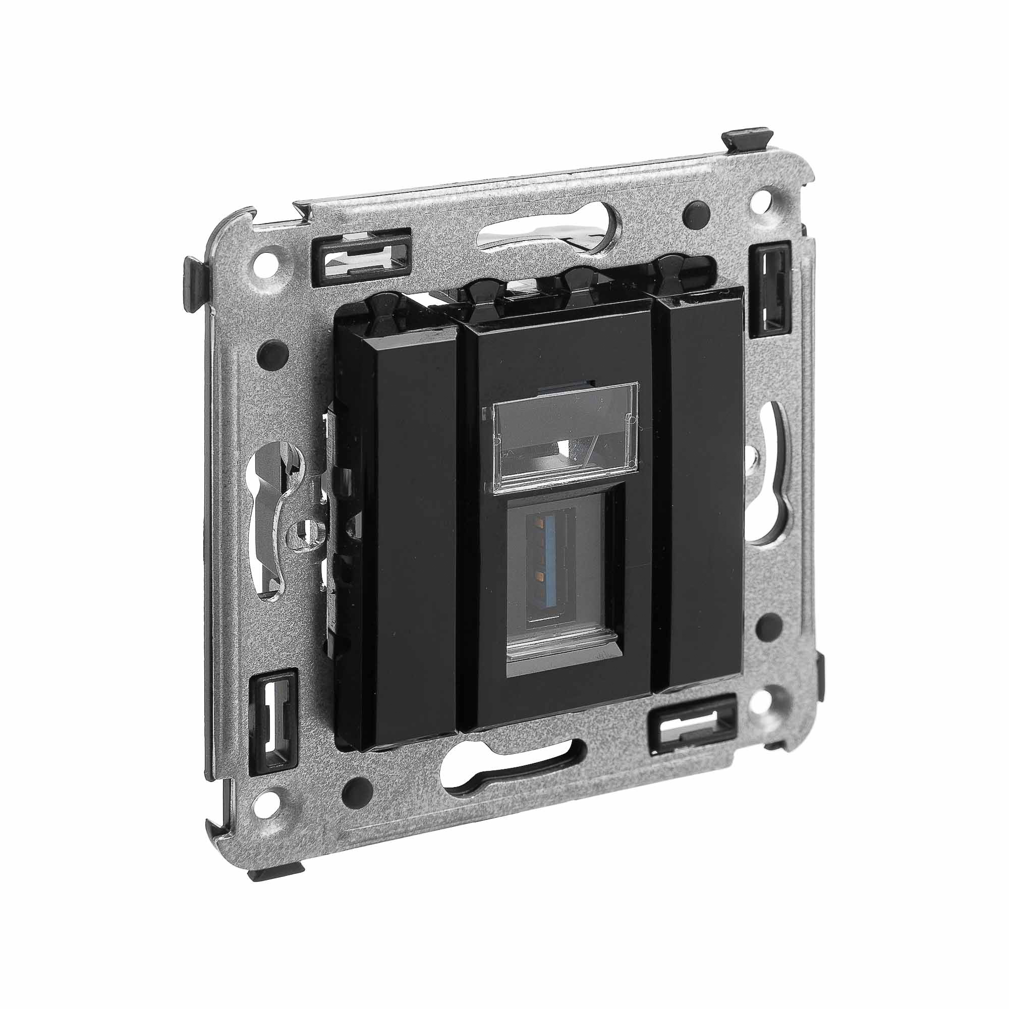 Розетка USB 3.0 одинарная в стену, тип А-А, черный квадрат, Avanti (4402303)