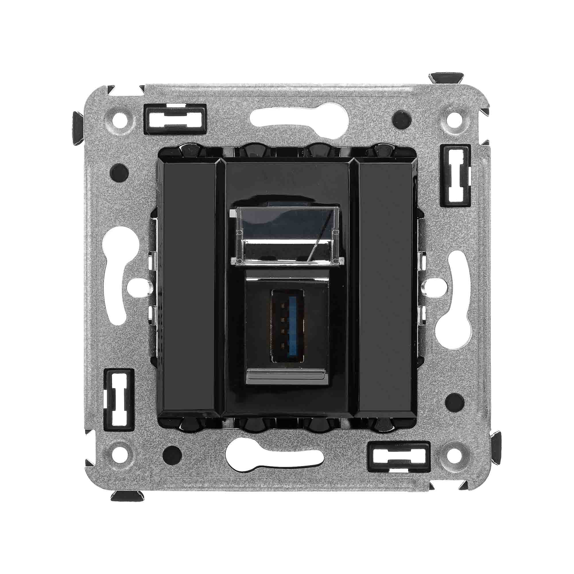 Розетка USB 3.0 одинарная в стену, тип А-А, черный квадрат, Avanti (4402303)