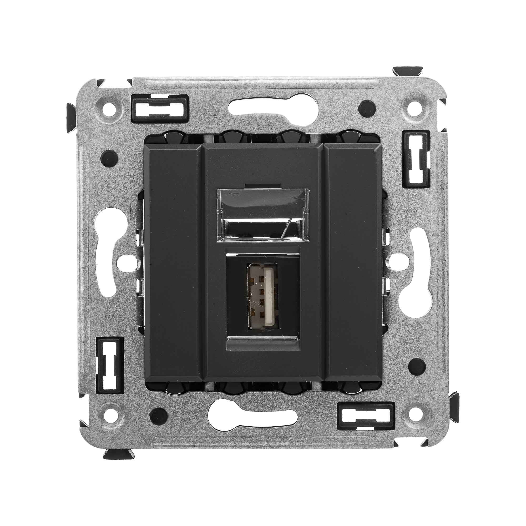 Розетка USB 2.0 одинарная в стену, тип А-А, черный матовый, Avanti (4412403)