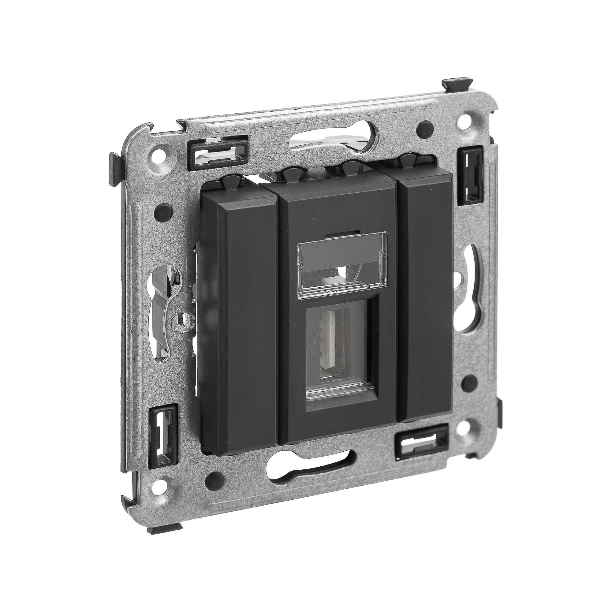 Розетка USB 2.0 одинарная в стену, тип А-А, черный матовый, Avanti (4412403)