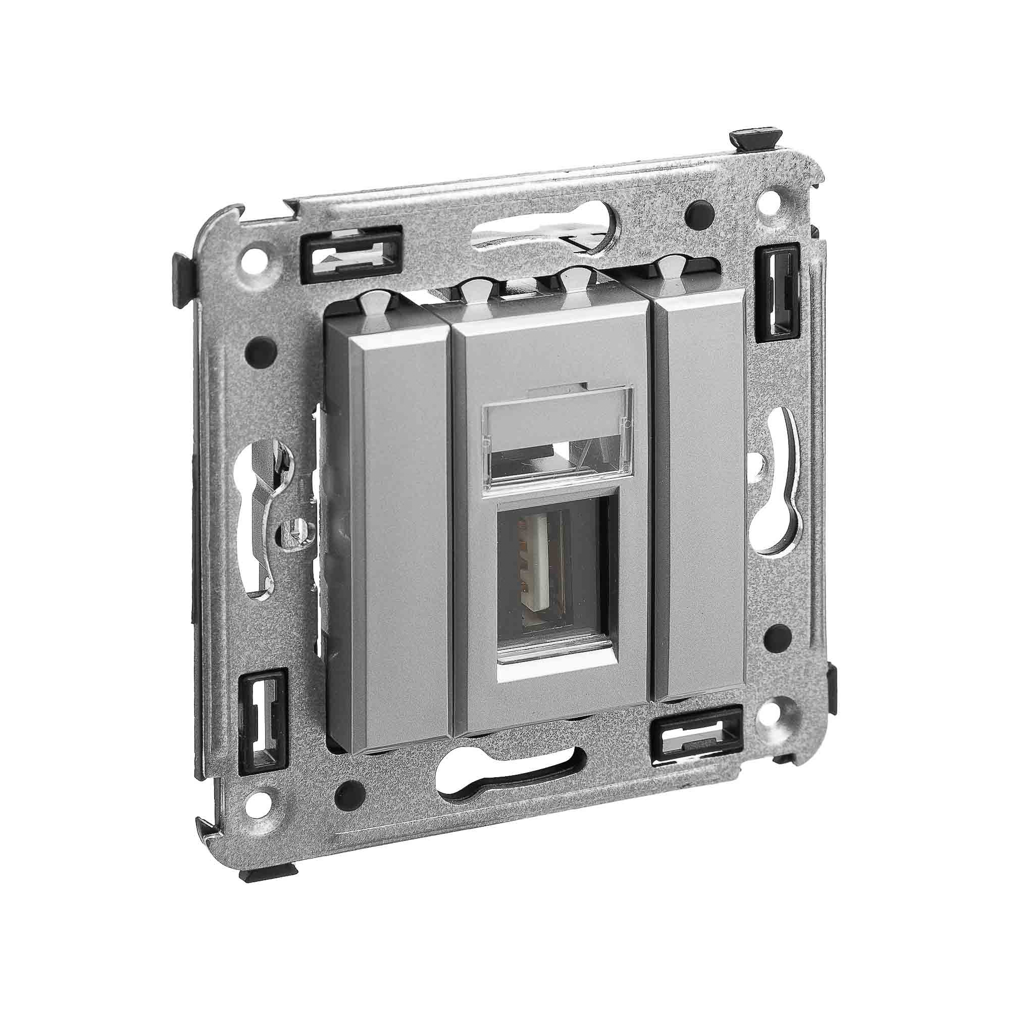 Розетка USB 2.0 одинарная в стену, тип А-А, закаленная сталь, Avanti (4404403)