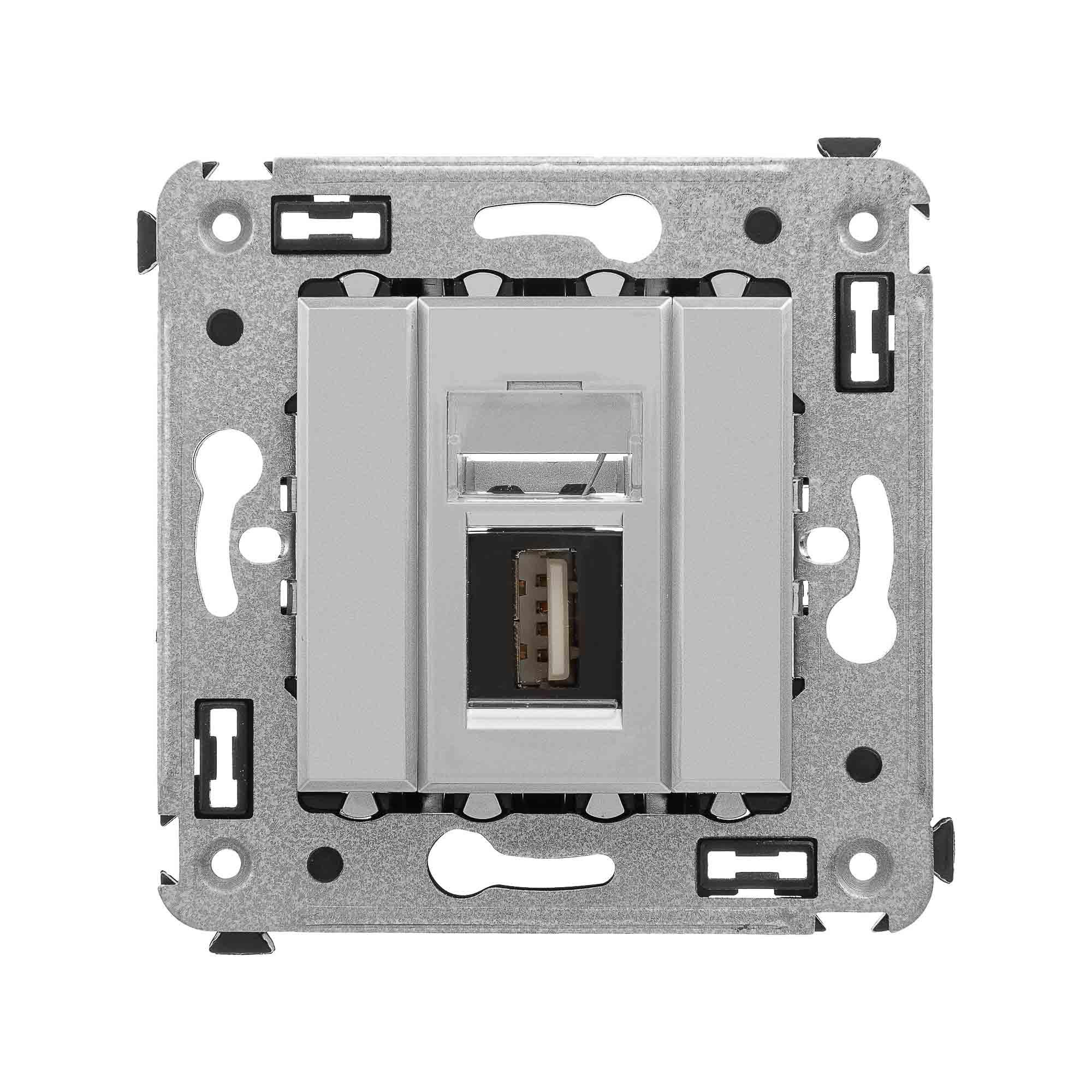 Розетка USB 2.0 одинарная в стену, тип А-А, закаленная сталь, Avanti (4404403)