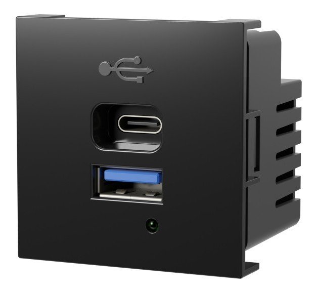 Розетка USB А+С, протоколы QC 3.0, PD, 20Вт LK45 черный (858108)