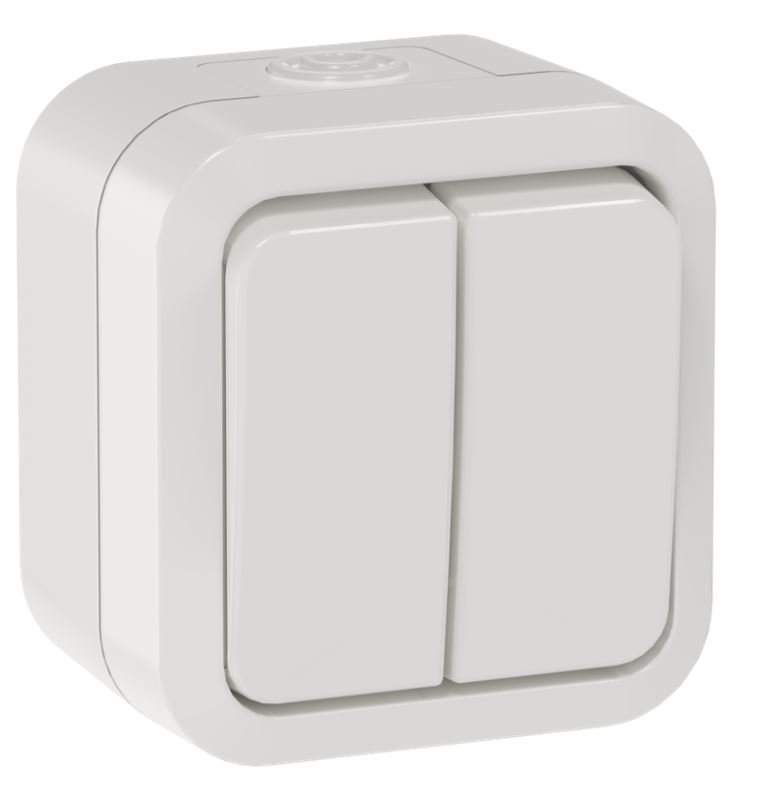 TORS Выключатель 2-клавишный TS305 открытой установки 10А IP55 белый (TS-V20-0-10-55-K01)