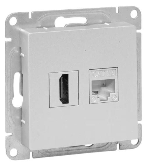 Механизм розетки HDMI+RJ45 (cat5), алюминий Эпика (UP1-SOA-HDMI+RJ45)