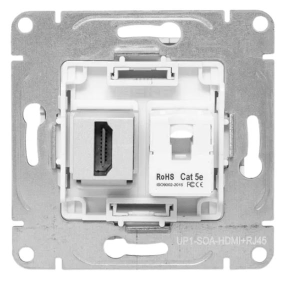 Механизм розетки HDMI+RJ45 (cat5), алюминий Эпика (UP1-SOA-HDMI+RJ45)