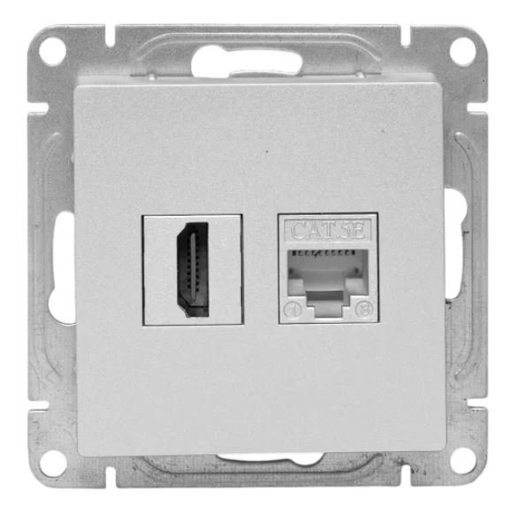 Механизм розетки HDMI+RJ45 (cat5), алюминий Эпика (UP1-SOA-HDMI+RJ45)