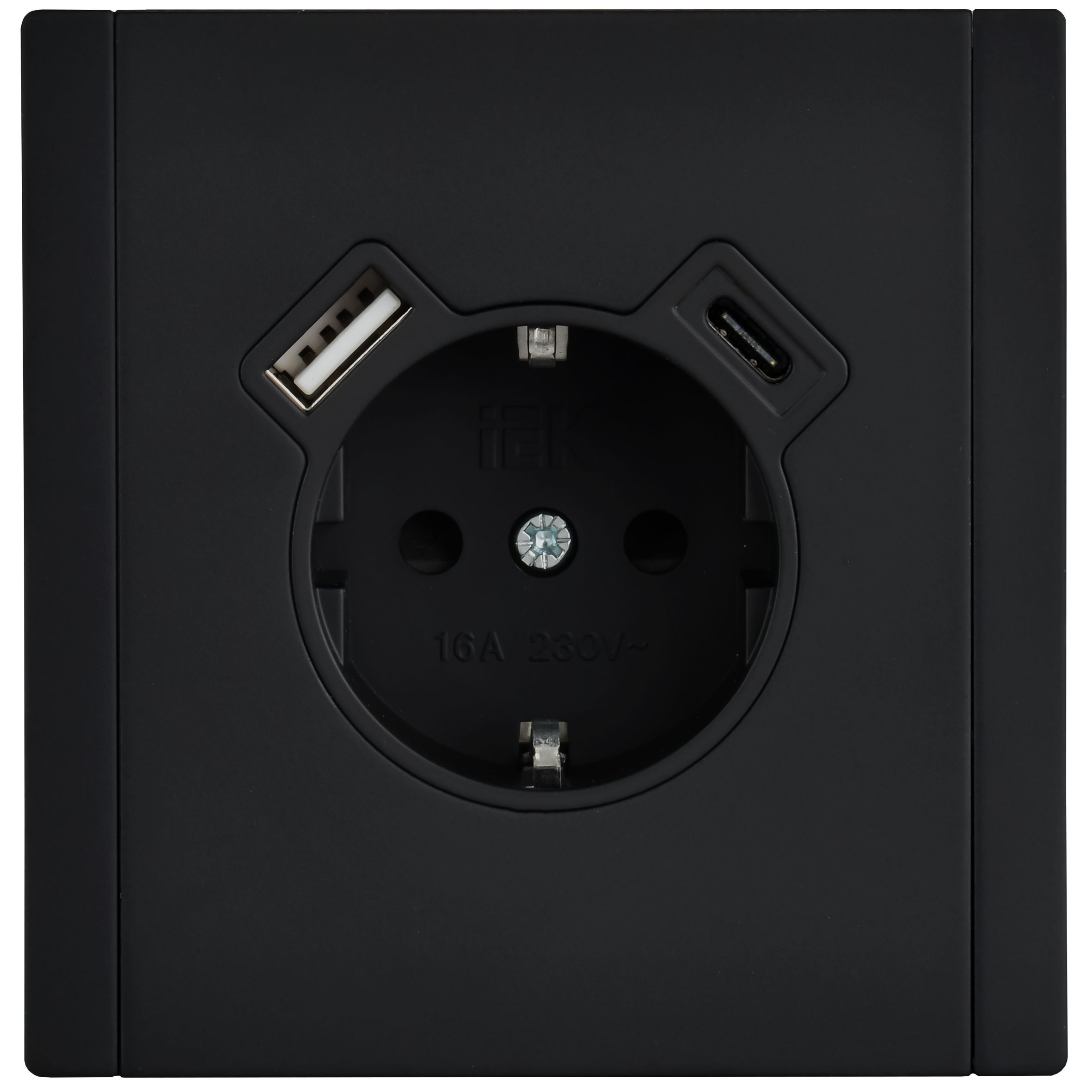 FORTE&PIANO Розетка USB A+C 18Вт FP147M с заземлением с защитными шторками винтовое крепление скрытой установки 16А металл черный (FP-R14-16-U22-018-M-K02)
