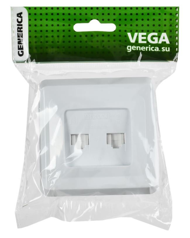 Розетка компьютерная 2-местная VEGA RJ45 РК10-2-ВБ кат.5е скрытой установки белый (EKV25-K01-DM)