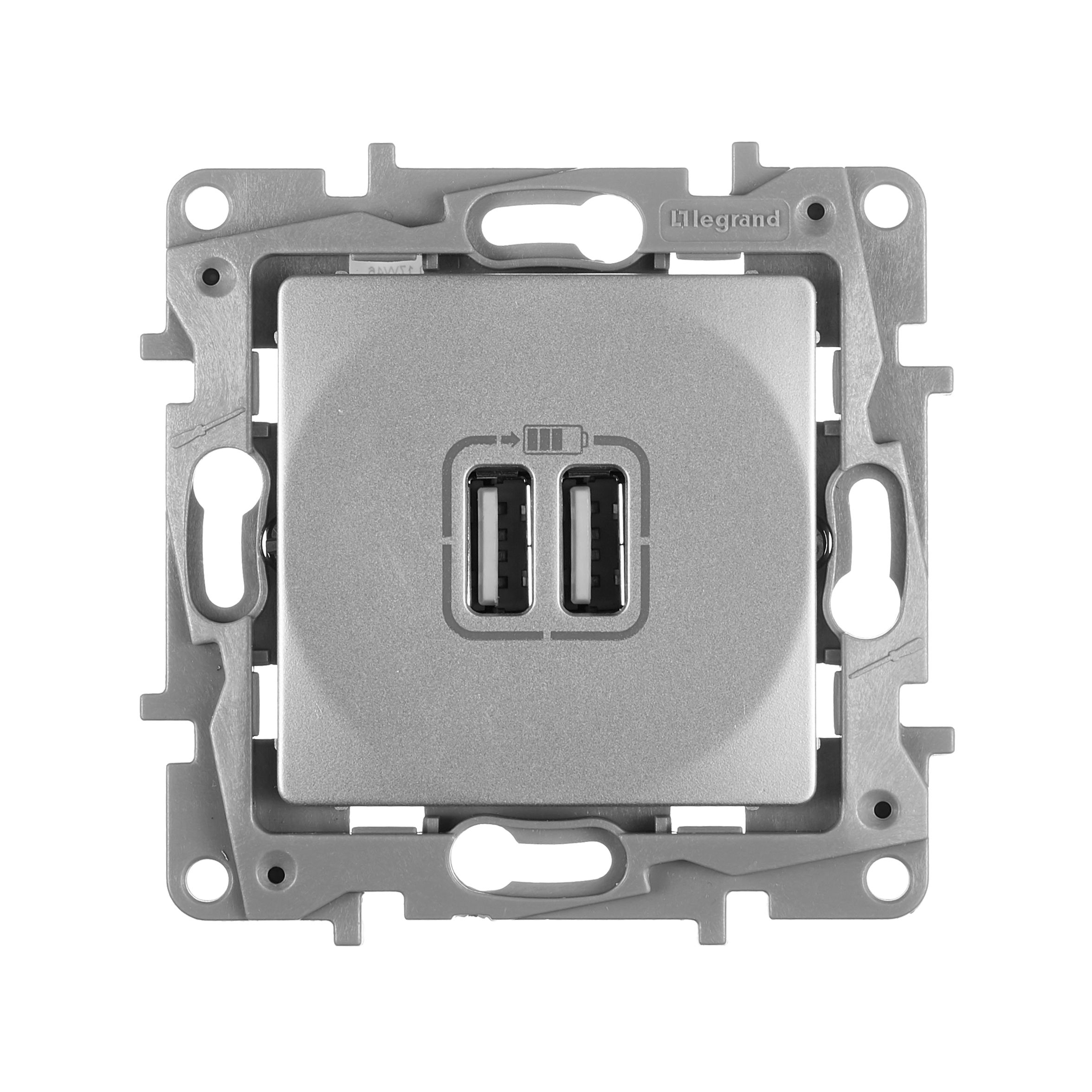 ETIKA розетка USB A+A 15Вт, скрытой установки, алюминий (672494)