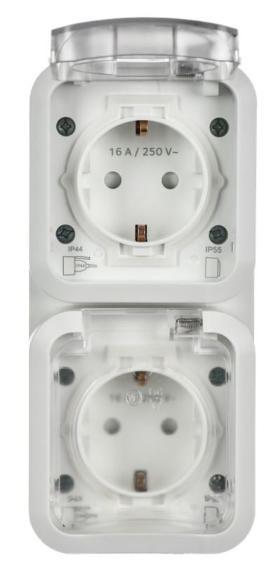 TORS Розетка 2-местная вертикальная TS332 открытой установки 16А IP55 белый (TS-R26-16-55-V-K01)