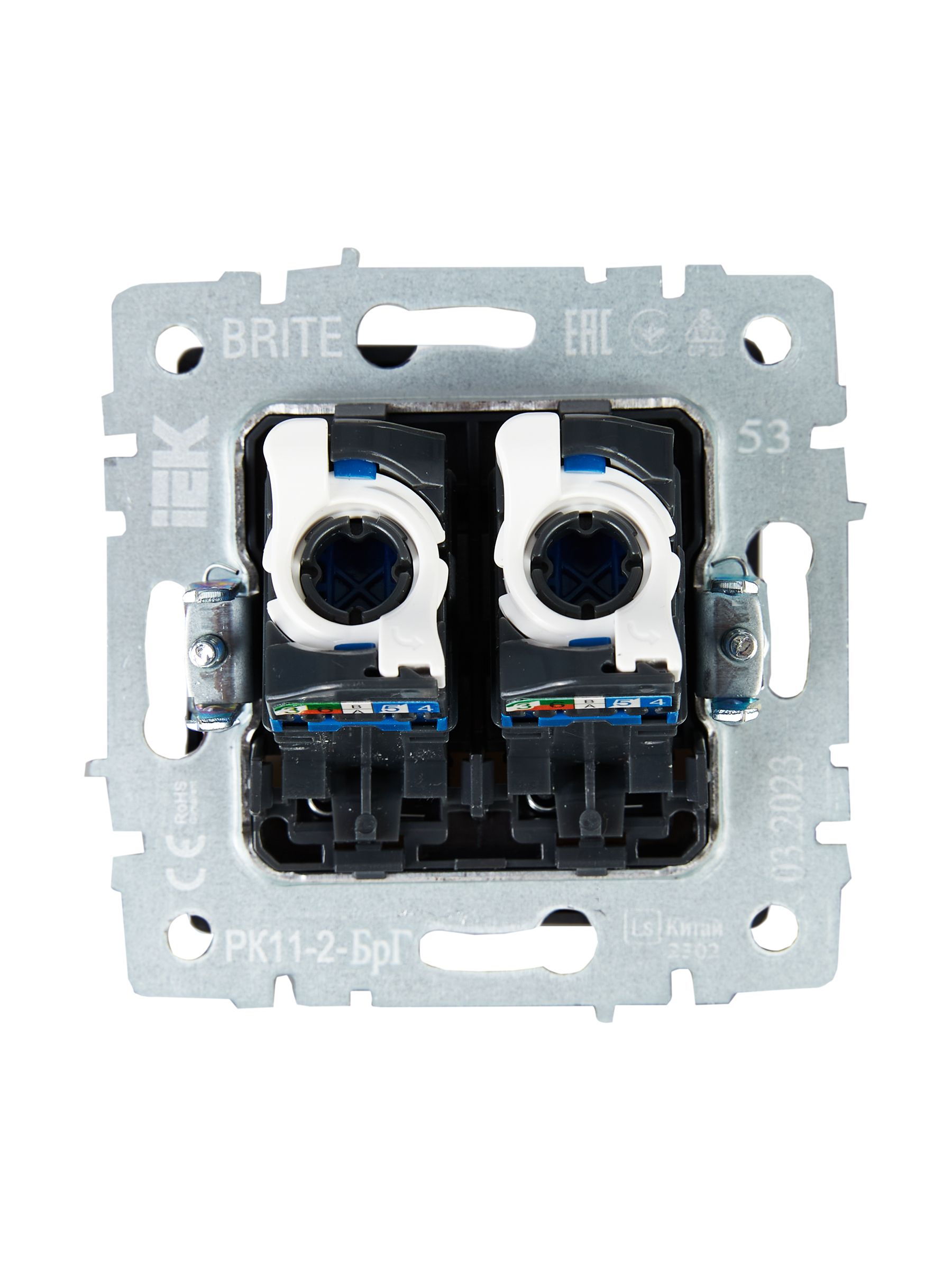 Розетка компьютерная двойная RJ45 BRITE кат.6 РК11-2-БрГ скрытой установки графит (BR-K20-2-K53)