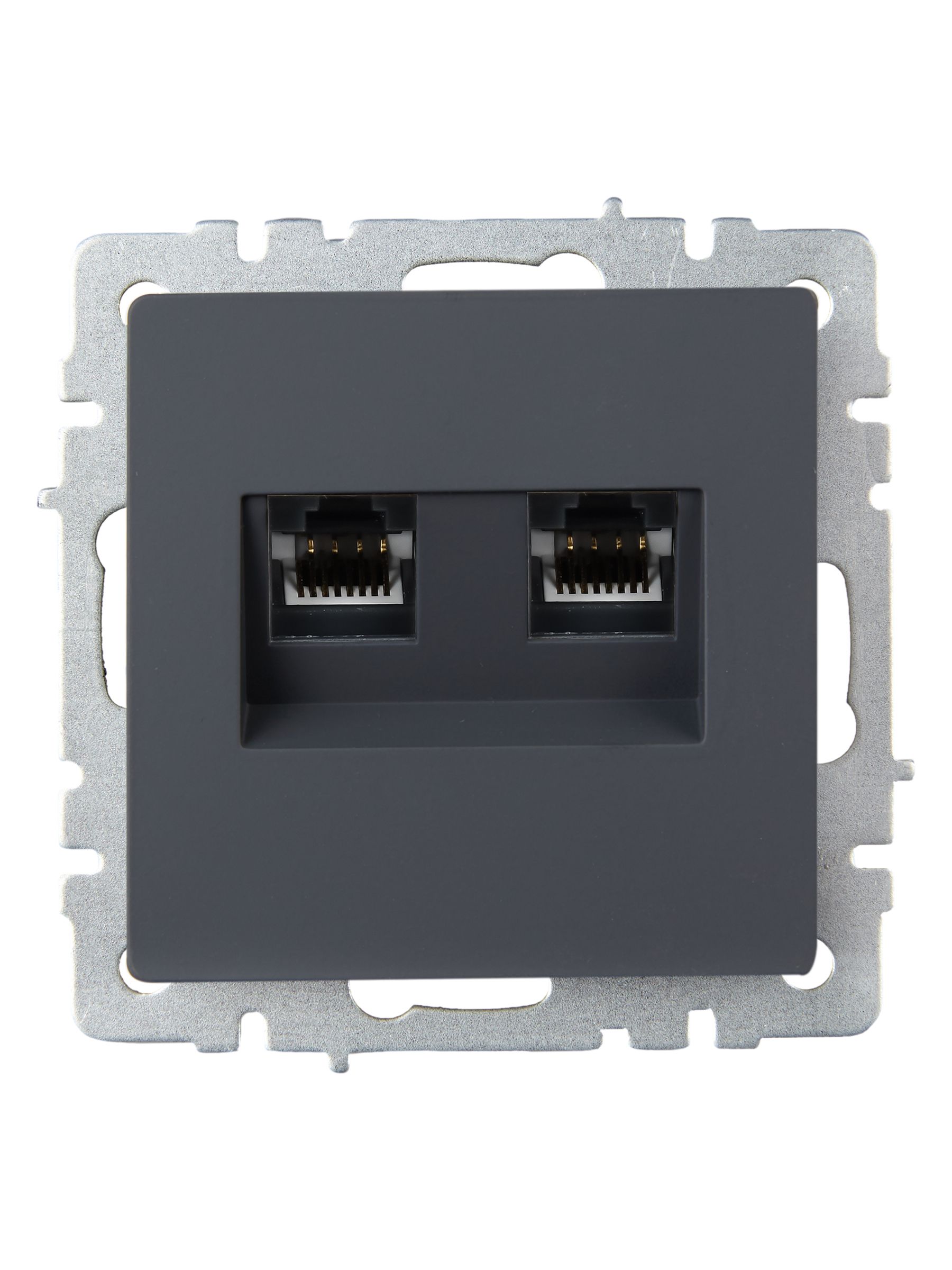 Розетка компьютерная двойная RJ45 BRITE кат.6 РК11-2-БрГ скрытой установки графит (BR-K20-2-K53)