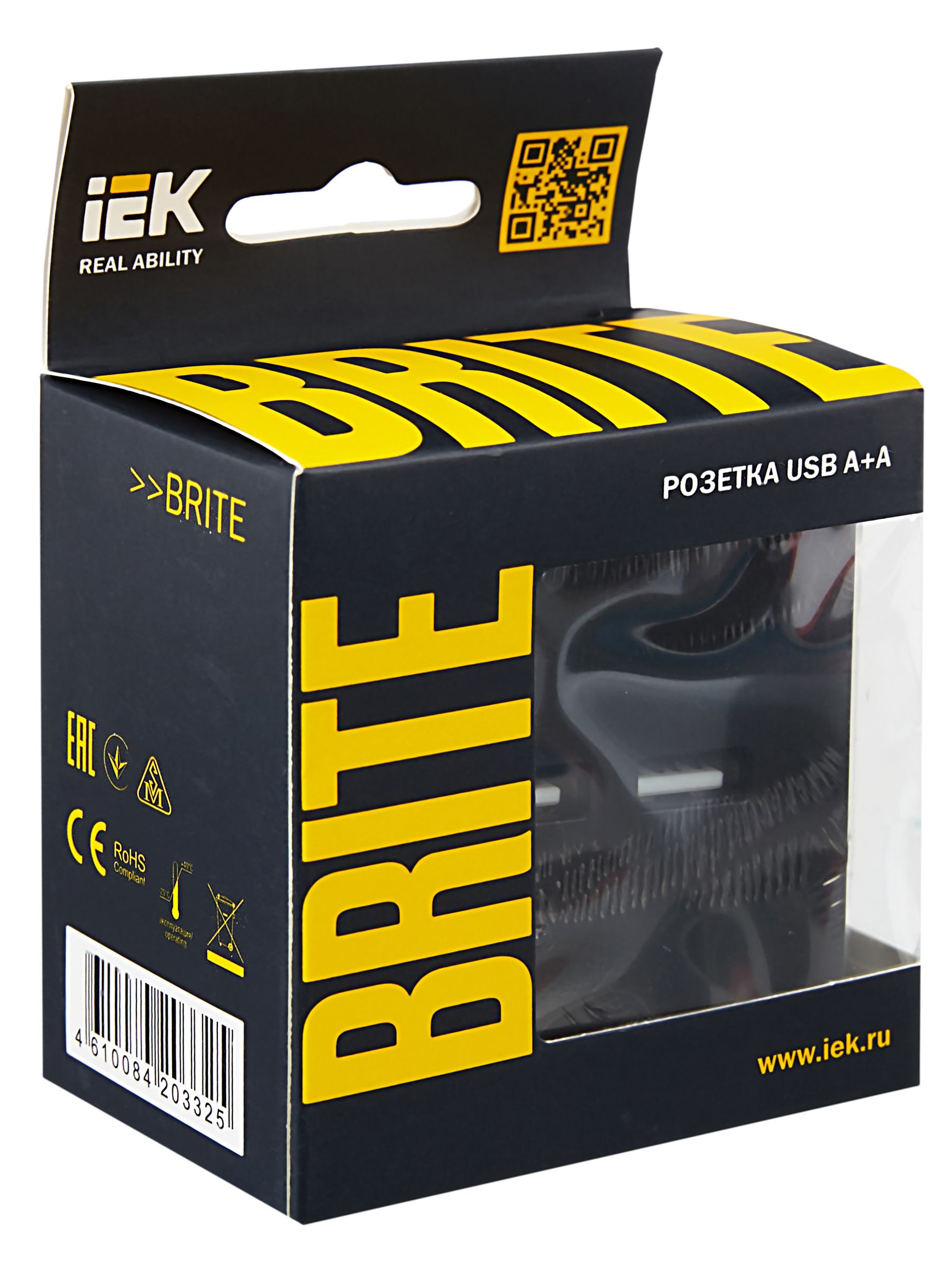 Розетка USB BRITE A+A 5В 3,1А РЮ10-1-БрЧ скрытой установки черный (BR-U21-D31-K02)
