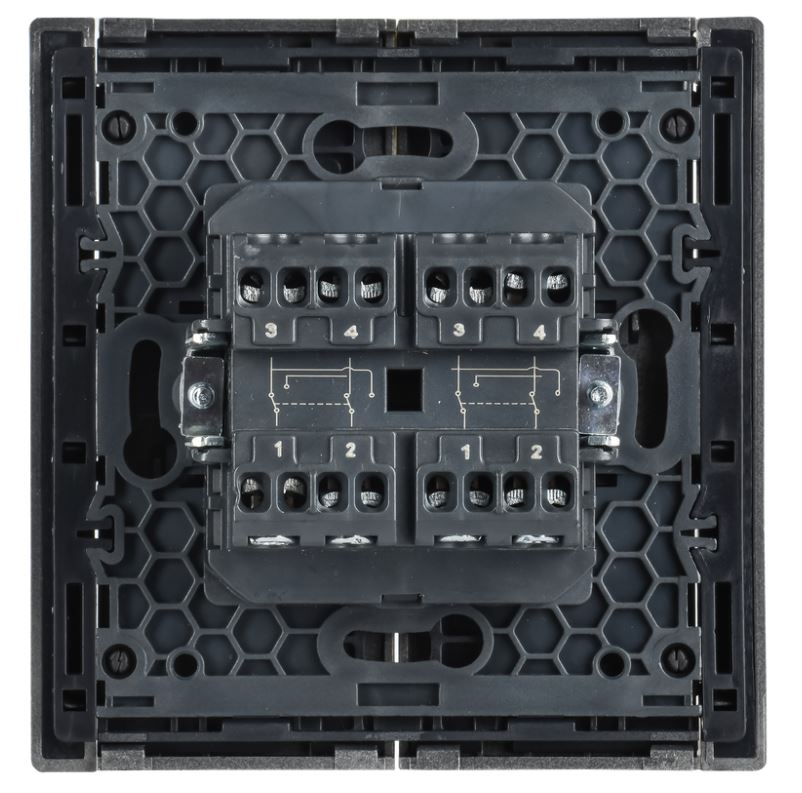 FORTE&PIANO Выключатель 2-клавишный перекрестный FP509 скрытой установки 10А сталь (FP-V23-0-10-1-K46)