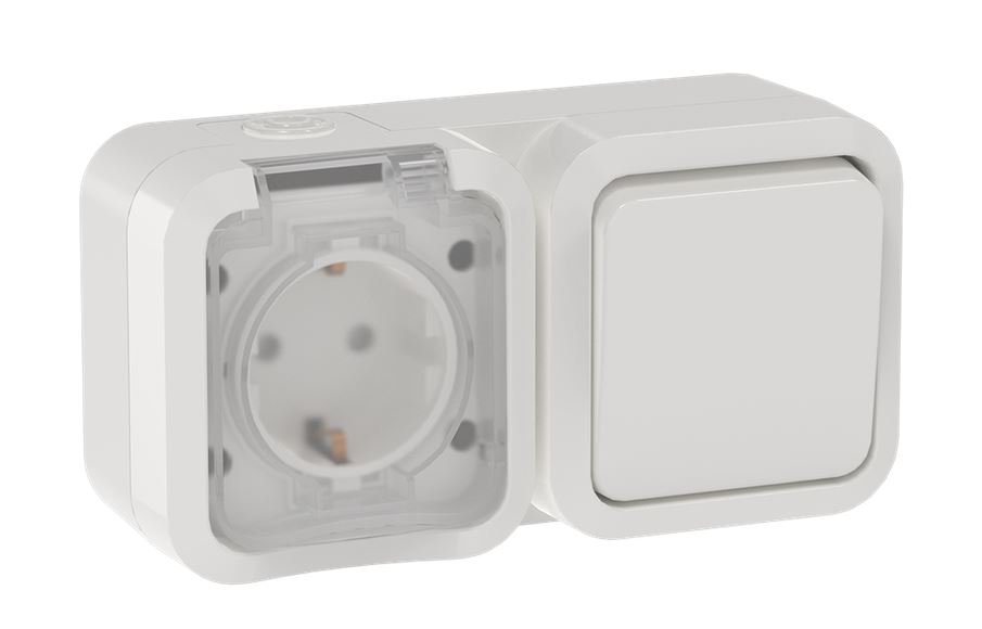 TORS Блок (розетка + выключатель) горизонтальный TS342 открытой установки IP55 белый (TS-G10-6-55-V-K01)