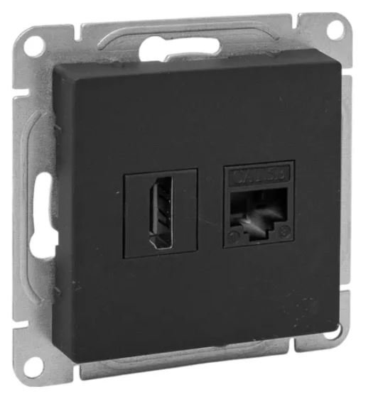Механизм розетки HDMI+RJ45 (cat5), чёрный Эпика (UP1-SOB-HDMI+RJ45)