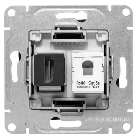 Механизм розетки HDMI+RJ45 (cat5), чёрный Эпика (UP1-SOB-HDMI+RJ45)
