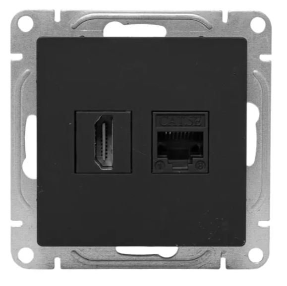 Механизм розетки HDMI+RJ45 (cat5), чёрный Эпика (UP1-SOB-HDMI+RJ45)