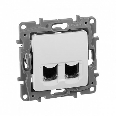 ETIKA розетка компьютерная 2-местная RJ45, 6E UTP, скрытой установки, белый (672254)