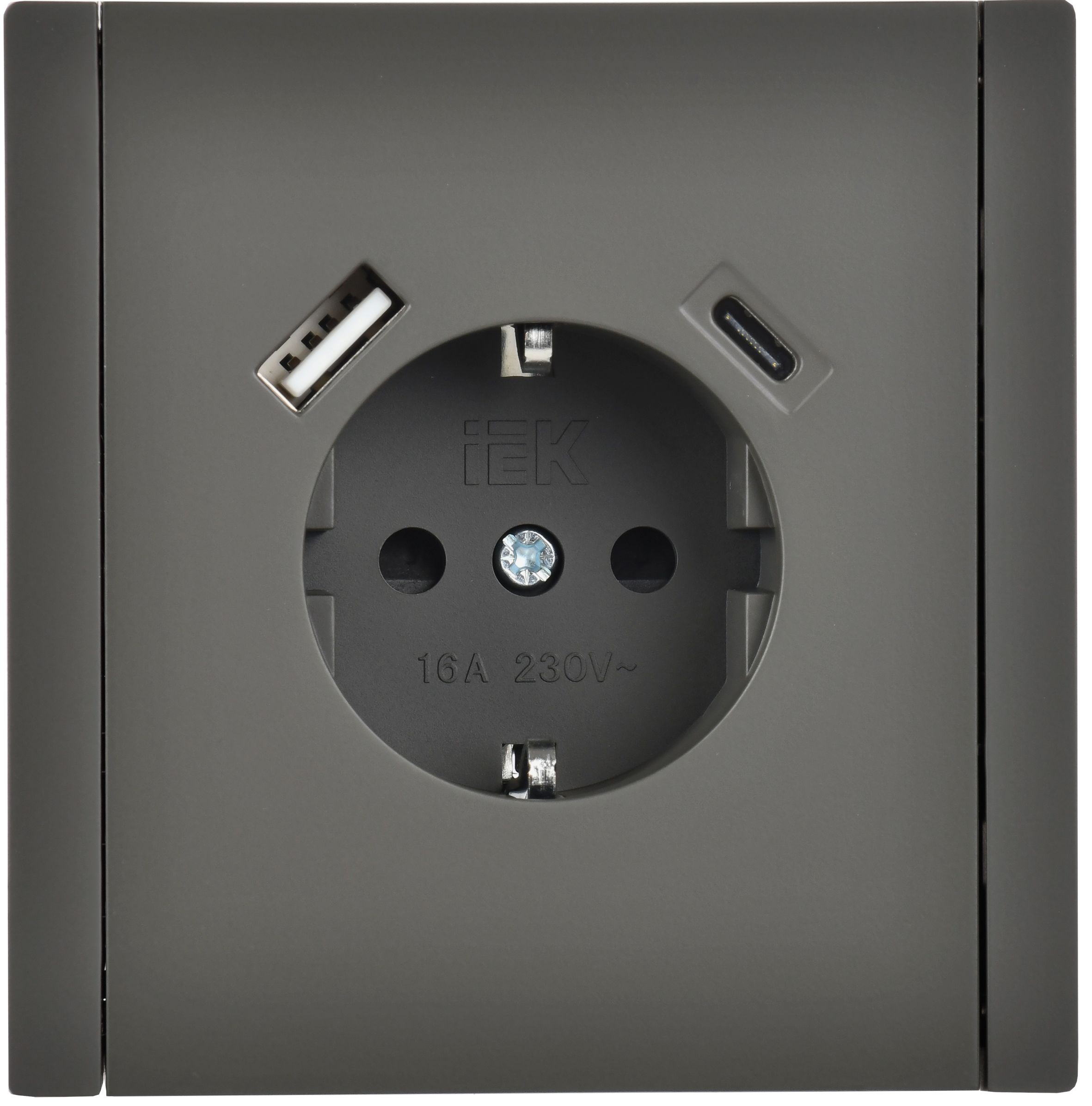 FORTE&PIANO Розетка USB A+C 18Вт FP347 с заземлением с защитными шторками винтовое крепление скрытой установки 16А серый (FP-R14-16-U22-018-K03)