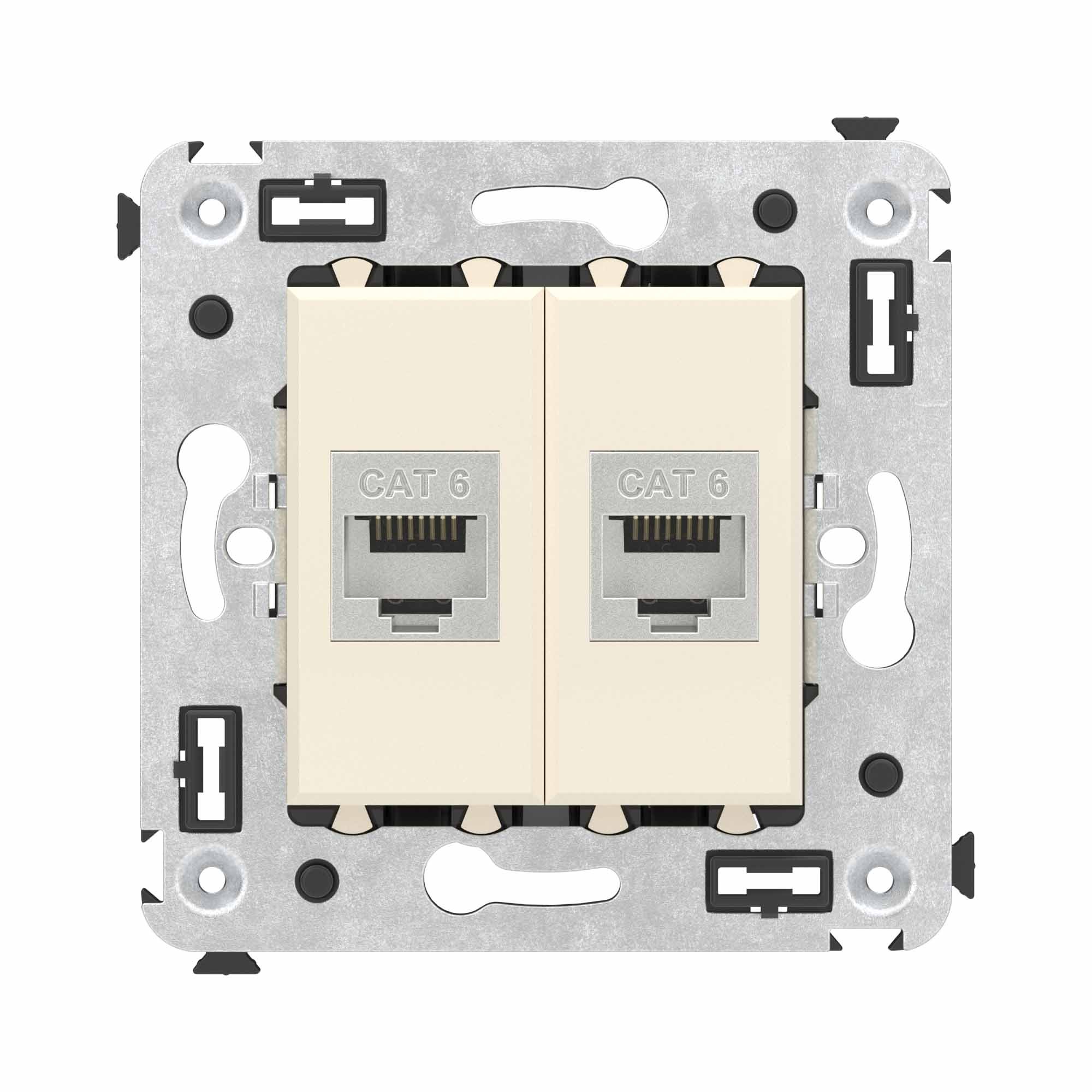 Комп. розетка RJ-45 без шторки в стену, кат.6 двойная экран., Avanti, ванильная дымка (4405794)