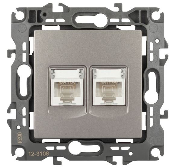 Розетка двойная 12-3108-16 2XRJ45 серия 12 титан ЭРА (Б0065665)