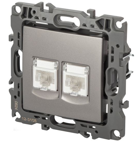 Розетка двойная 12-3108-16 2XRJ45 серия 12 титан ЭРА (Б0065665)