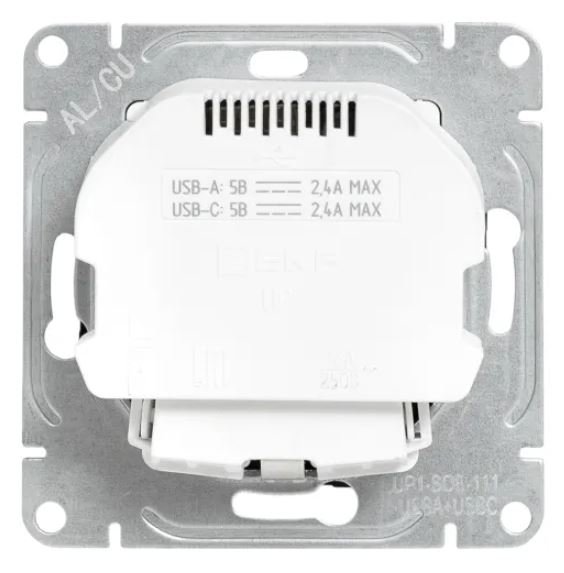 Механизм розетки с USB-A+С-2 шт, 16А, с заземлением, со штор., чёрный Эпика (UP1-SOB-111-USBA+USBC)