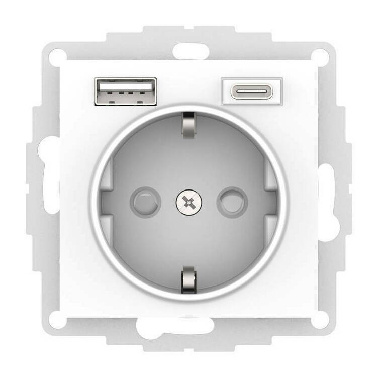 AtlasDesign розетка 1-местная с 2 USB A+C, скрытой установки, механизм, белый (ATN000132)