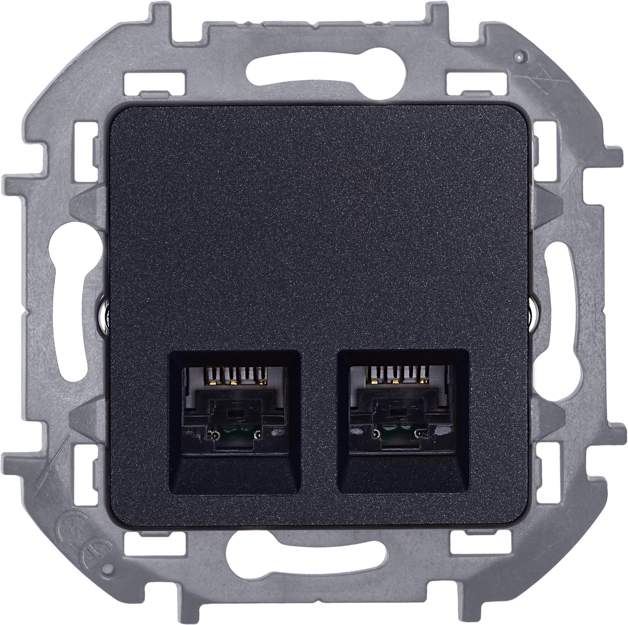Inspiria розетка компьютерная двойная RJ45, 5e UTP, скрытой установки, антрацит (673838)