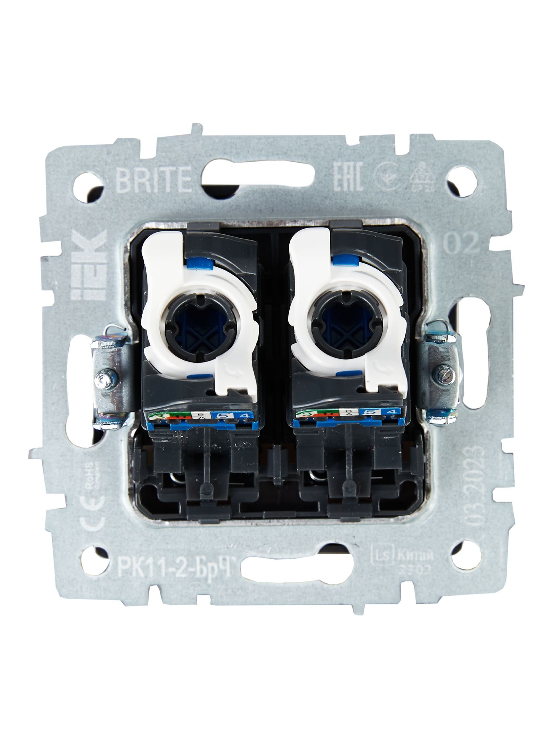 Розетка компьютерная двойная RJ45 BRITE кат.6 РК11-2-БрЧ скрытой установки черный (BR-K20-2-K02)