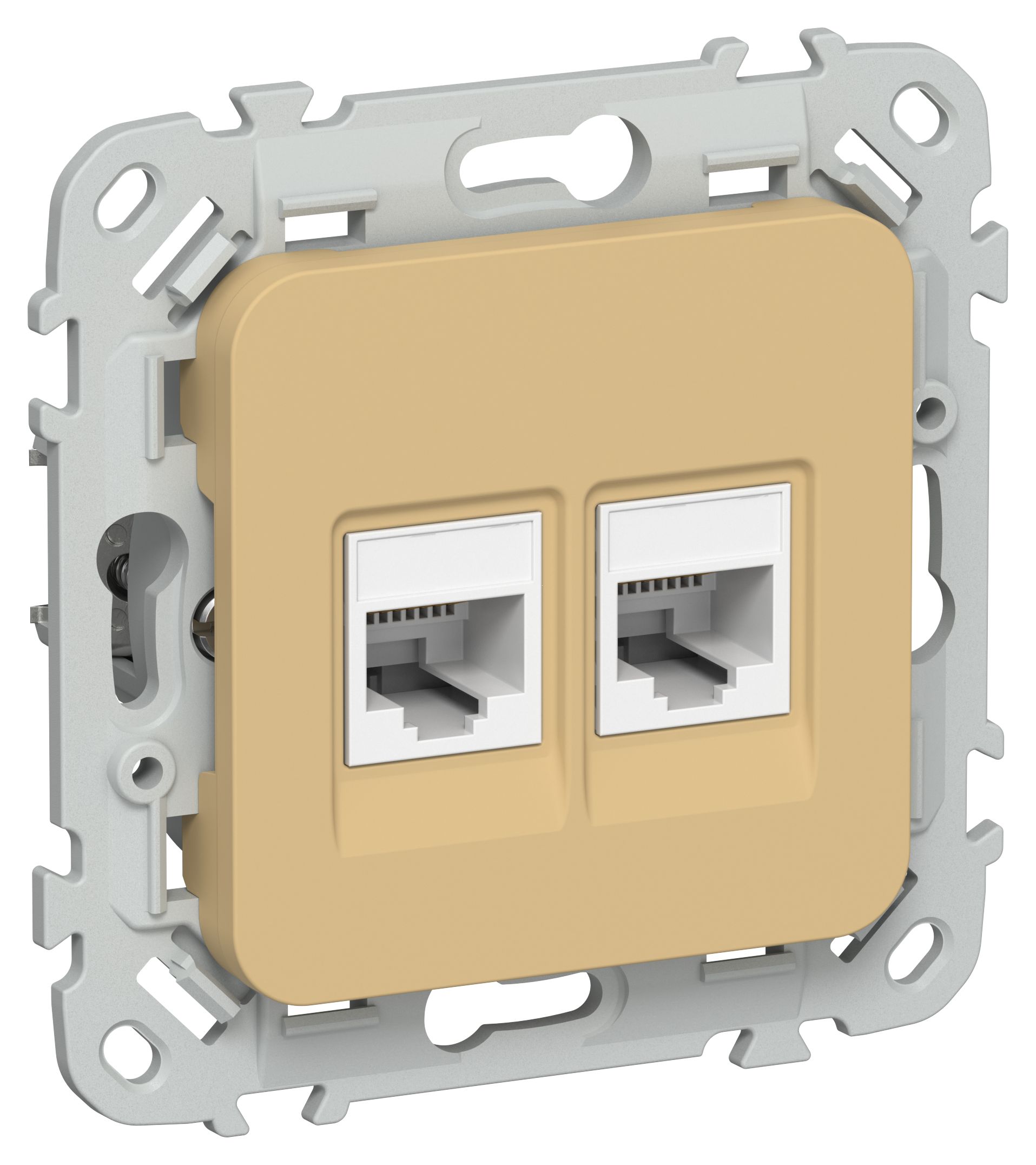 FLITE Розетка 2-местная RJ45/RJ11 кат 5Е/3 UTP РКТ5е/3-2-0-ФлШм скрытой установки шамуа (FI-KT22-1-K89)