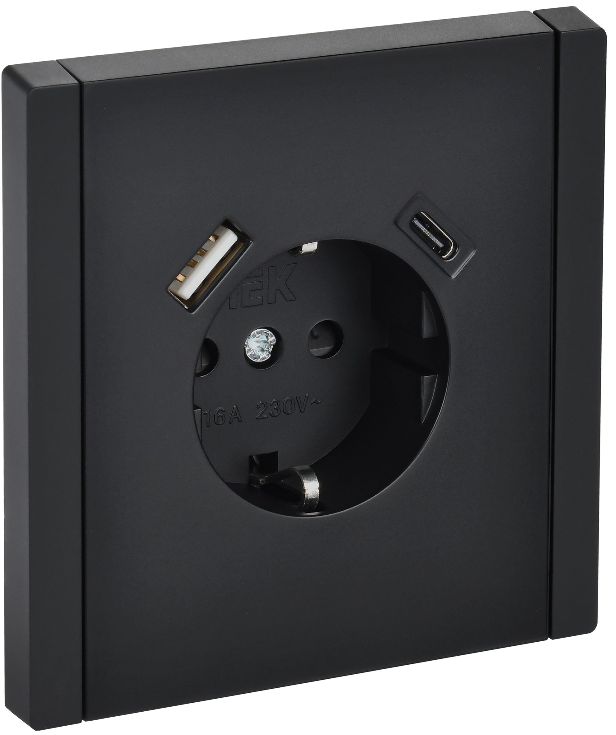 FORTE&PIANO Розетка USB A+C 18Вт FP147 с заземлением с защитными шторками винтовое крепление скрытой установки 16А черный (FP-R14-16-U22-018-K02)