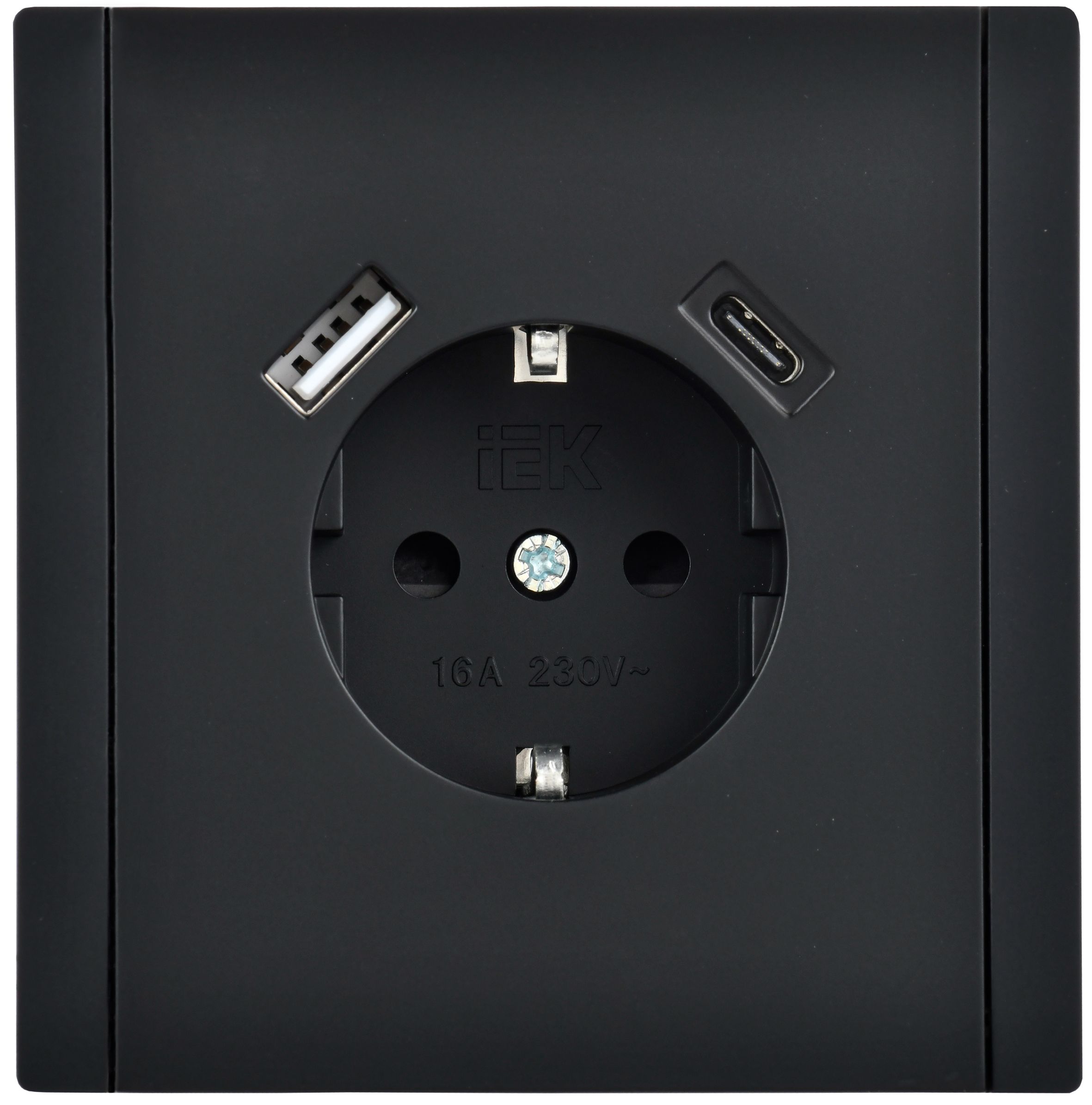 FORTE&PIANO Розетка USB A+C 18Вт FP147 с заземлением с защитными шторками винтовое крепление скрытой установки 16А черный (FP-R14-16-U22-018-K02)