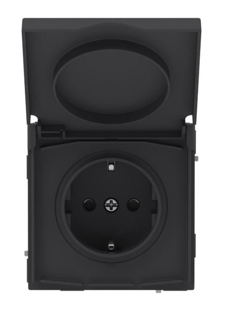 Розетка 2P+E KANT IP44 с защитными шторками с крышкой черный уголь (7012013)